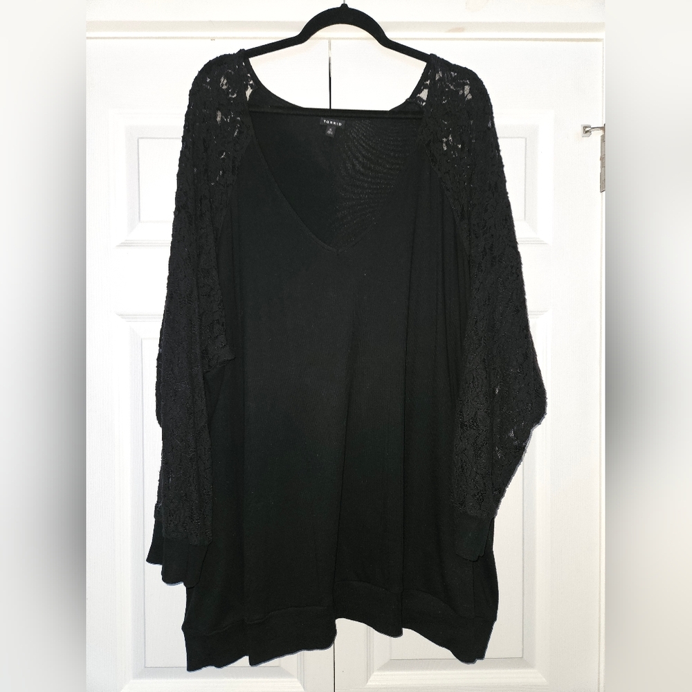 Torrid Cotton Modal Rib V-neck Lace Long Sleeve Top